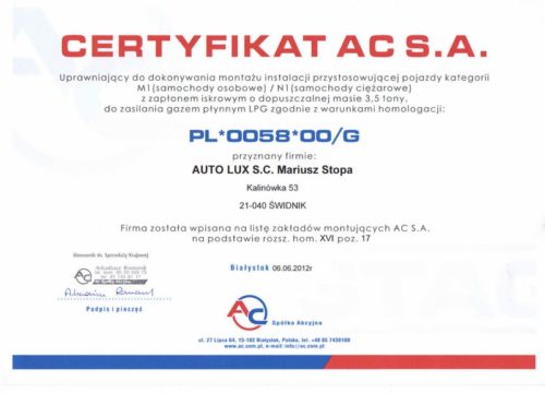 certyfikat AC S.A