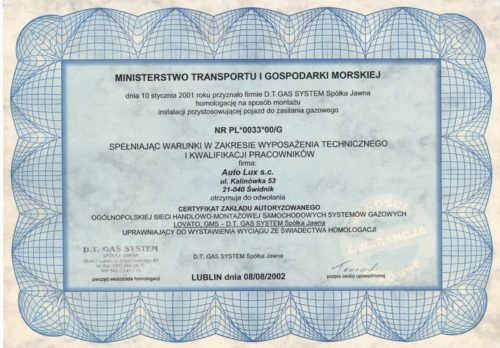 certyfikat ministerstwa transportu i gospodarki morskiej